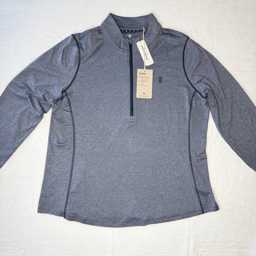 Tommy Bahama IslandZone Quarter Zip Pullover XL Blue Heather UPF 30 NWT